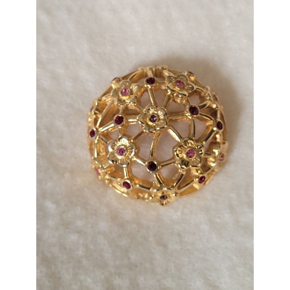 Signed Swarovski Dome Shape Gold Tone brooch pin